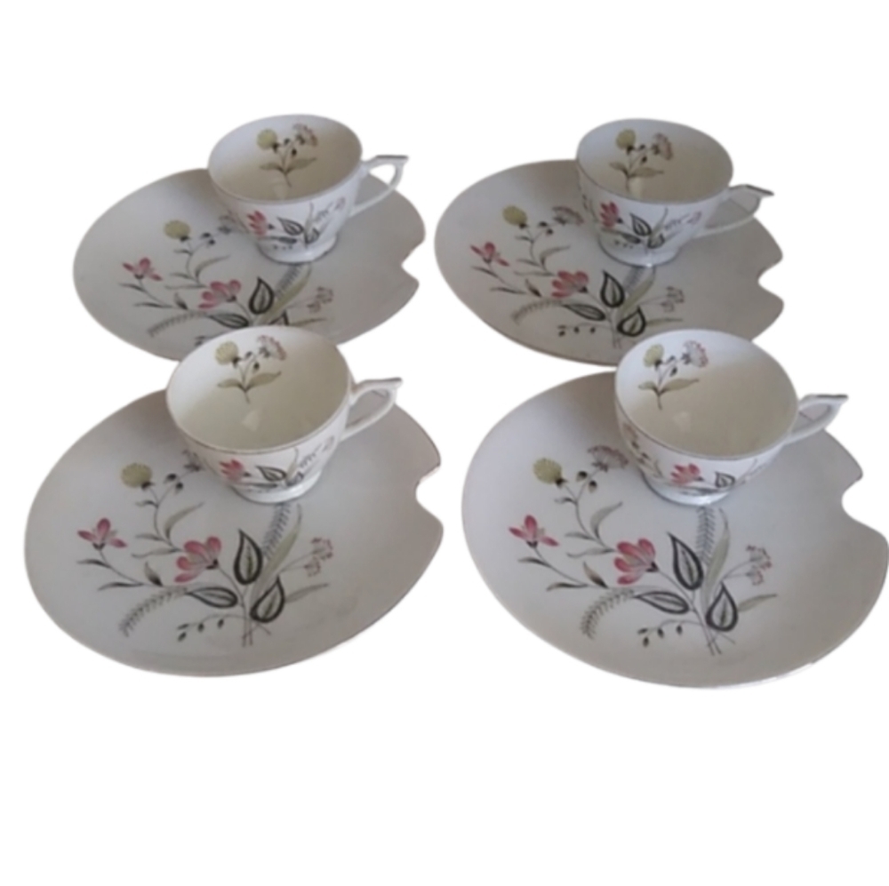 Vintage Lefton China Wildflower Platinum Trim Snack Sets (Plate & Cup). …
